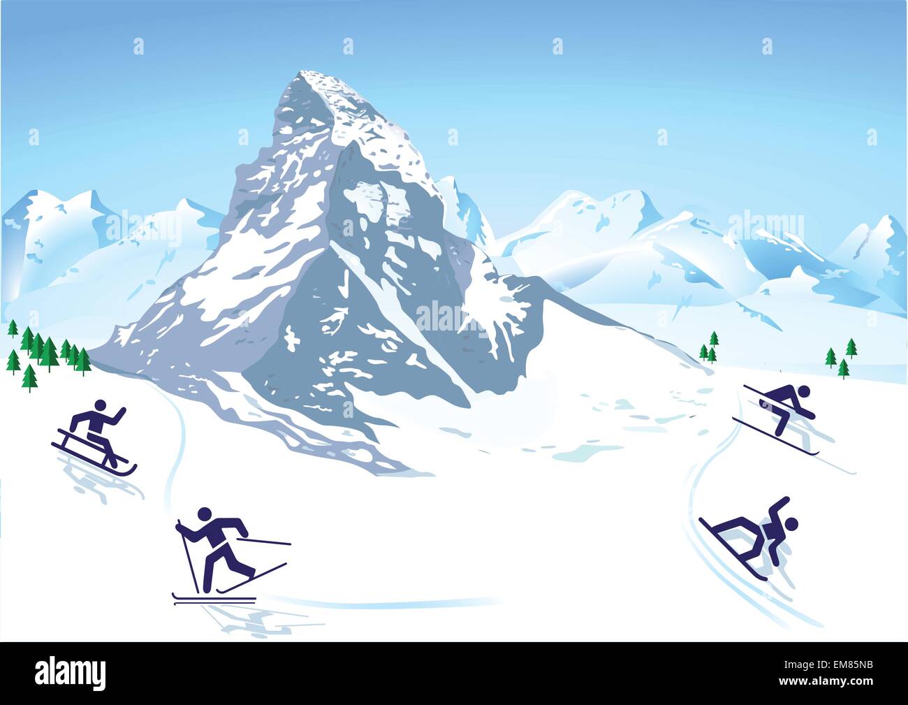 Sport invernali in montagna Illustrazione Vettoriale