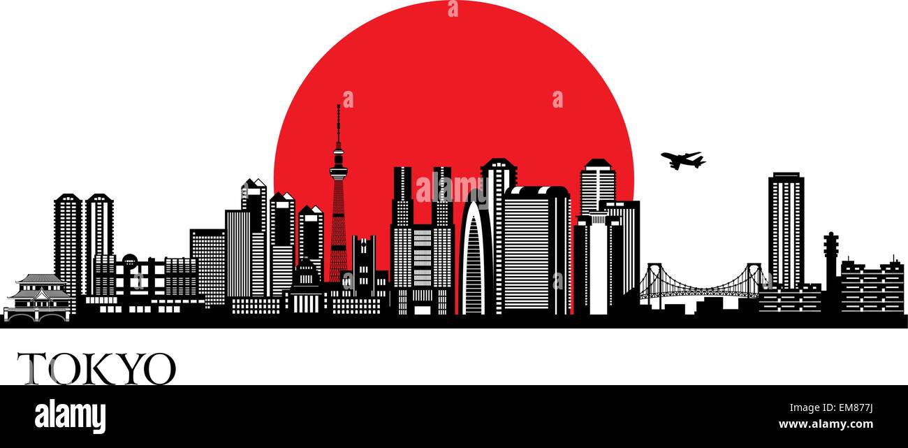 Il Tokyo City silhouette Illustrazione Vettoriale