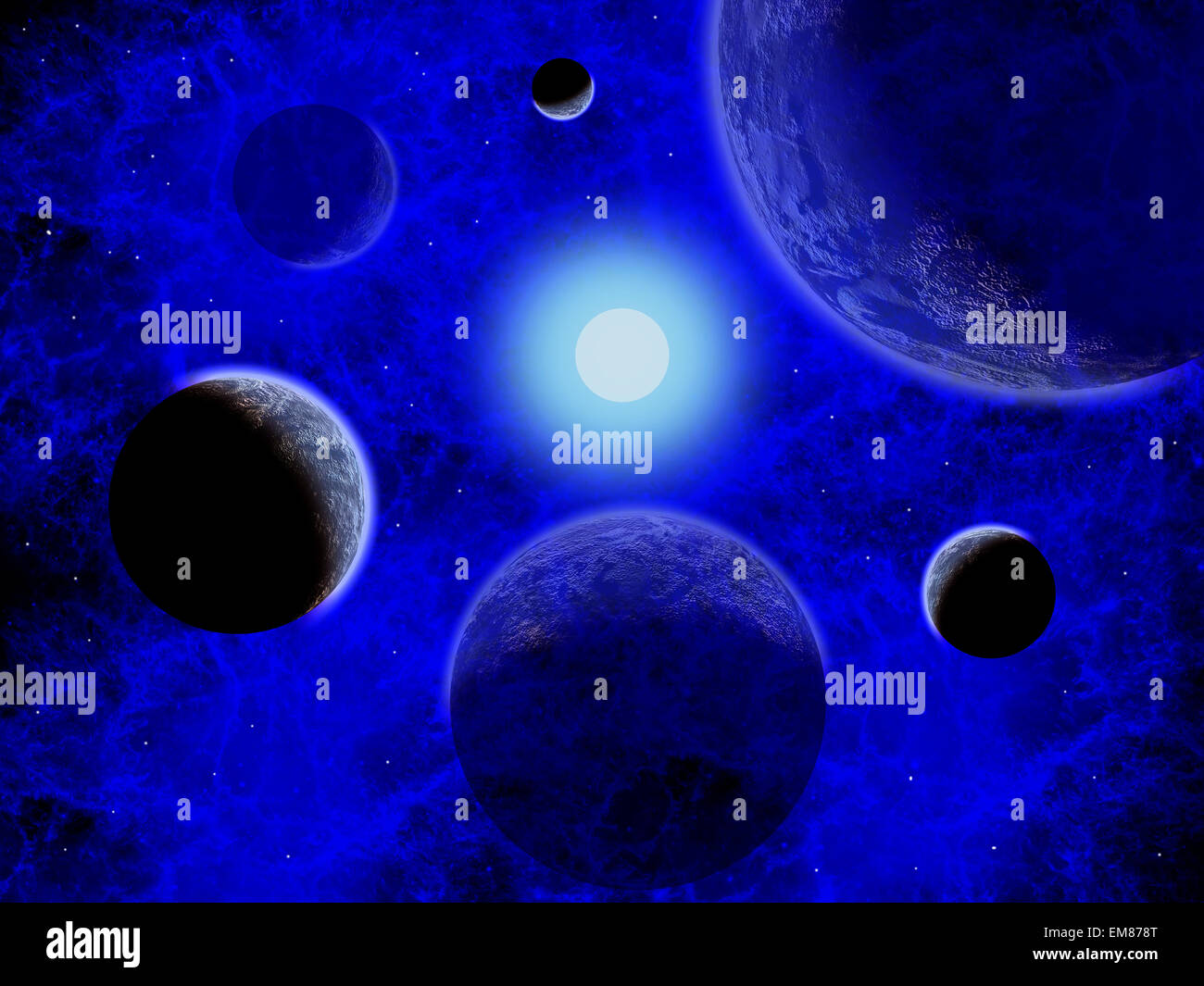 La formazione di un nuovo sistema solare,intorno a una giovane stella blu. Foto Stock