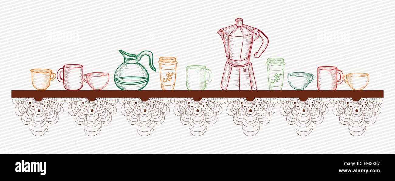 Mano-disegnare Coffee Shop impostato Illustrazione Vettoriale
