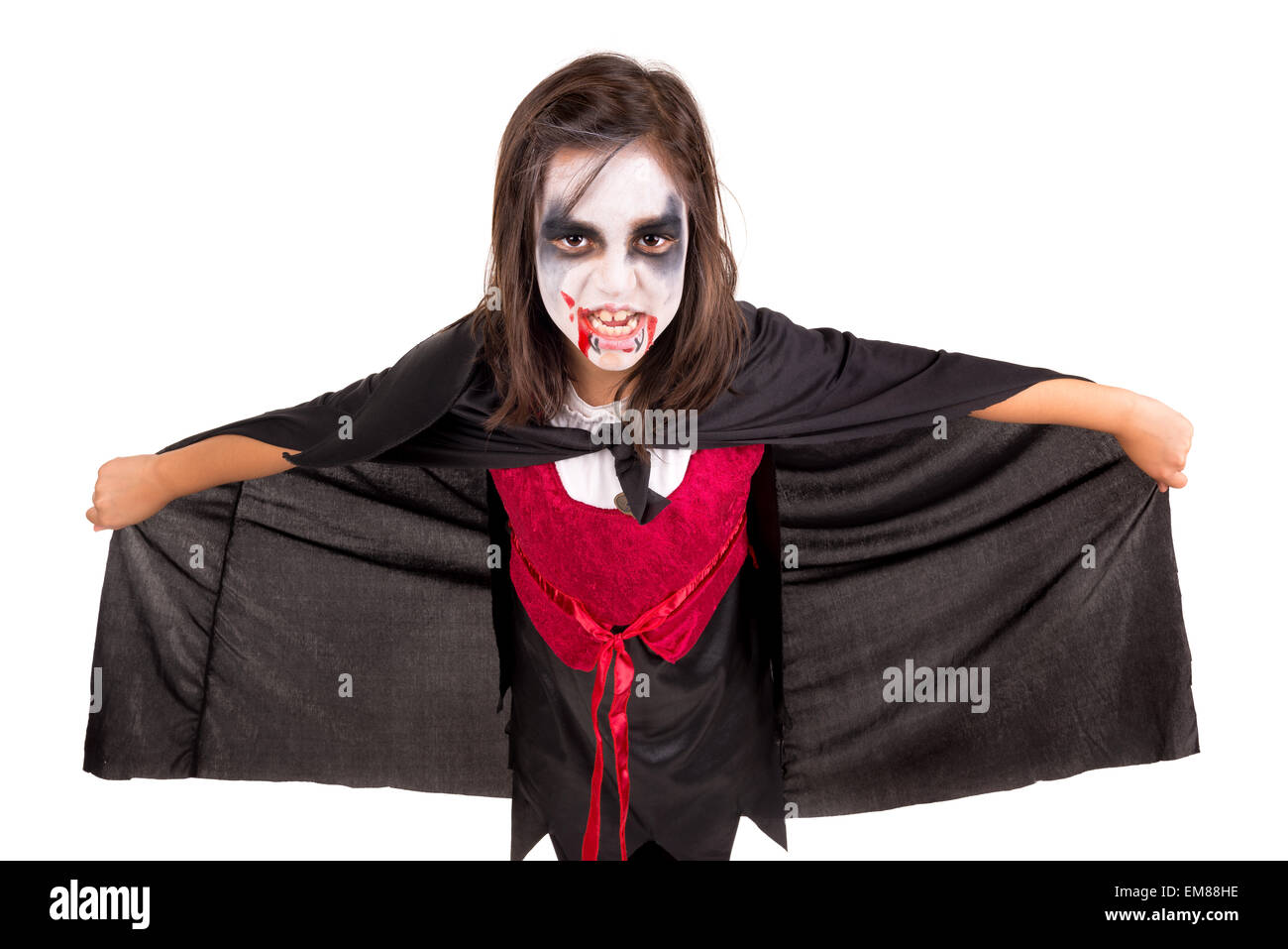 Ragazza con face-vernice e Halloween costume vampiro isolato in bianco Foto  stock - Alamy