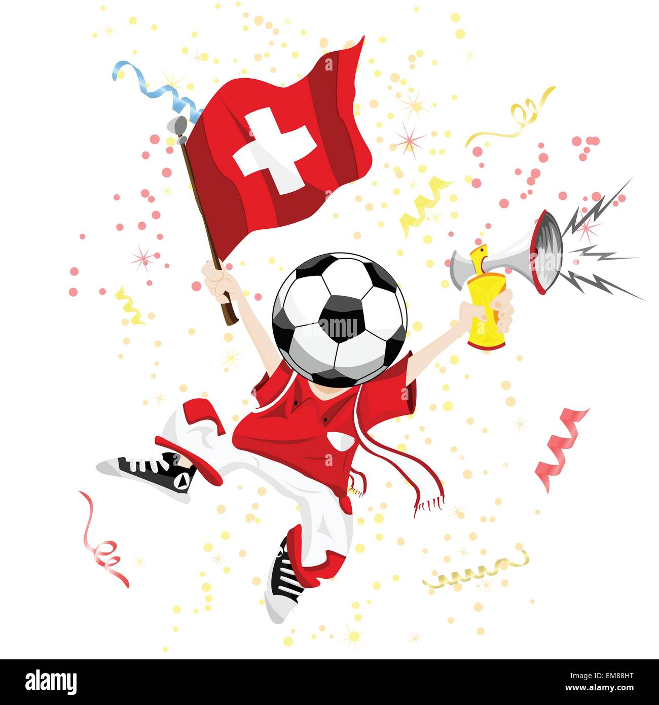 La Svizzera tifoso di calcio con testa a sfera. Illustrazione Vettoriale