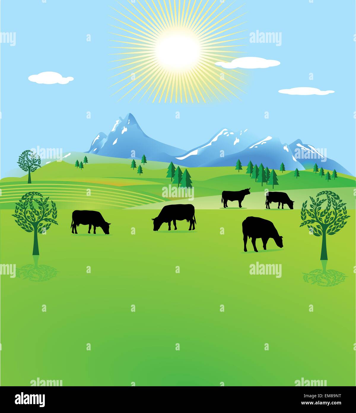 Cow paddock alpeggio Illustrazione Vettoriale