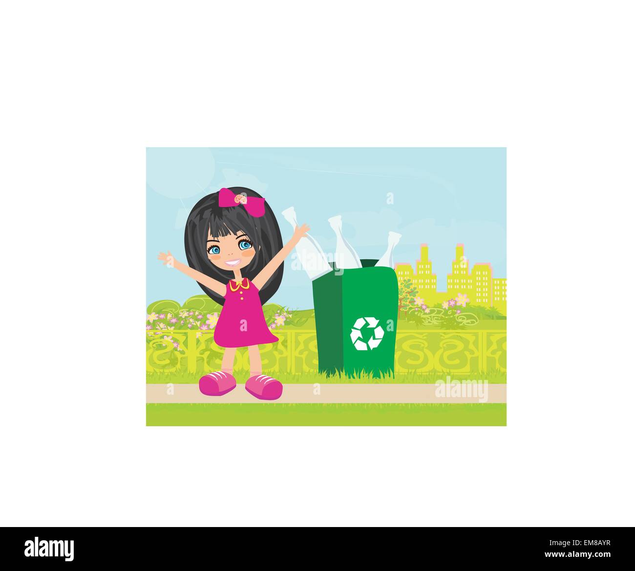Ragazza il riciclaggio di bottiglie Illustrazione Vettoriale