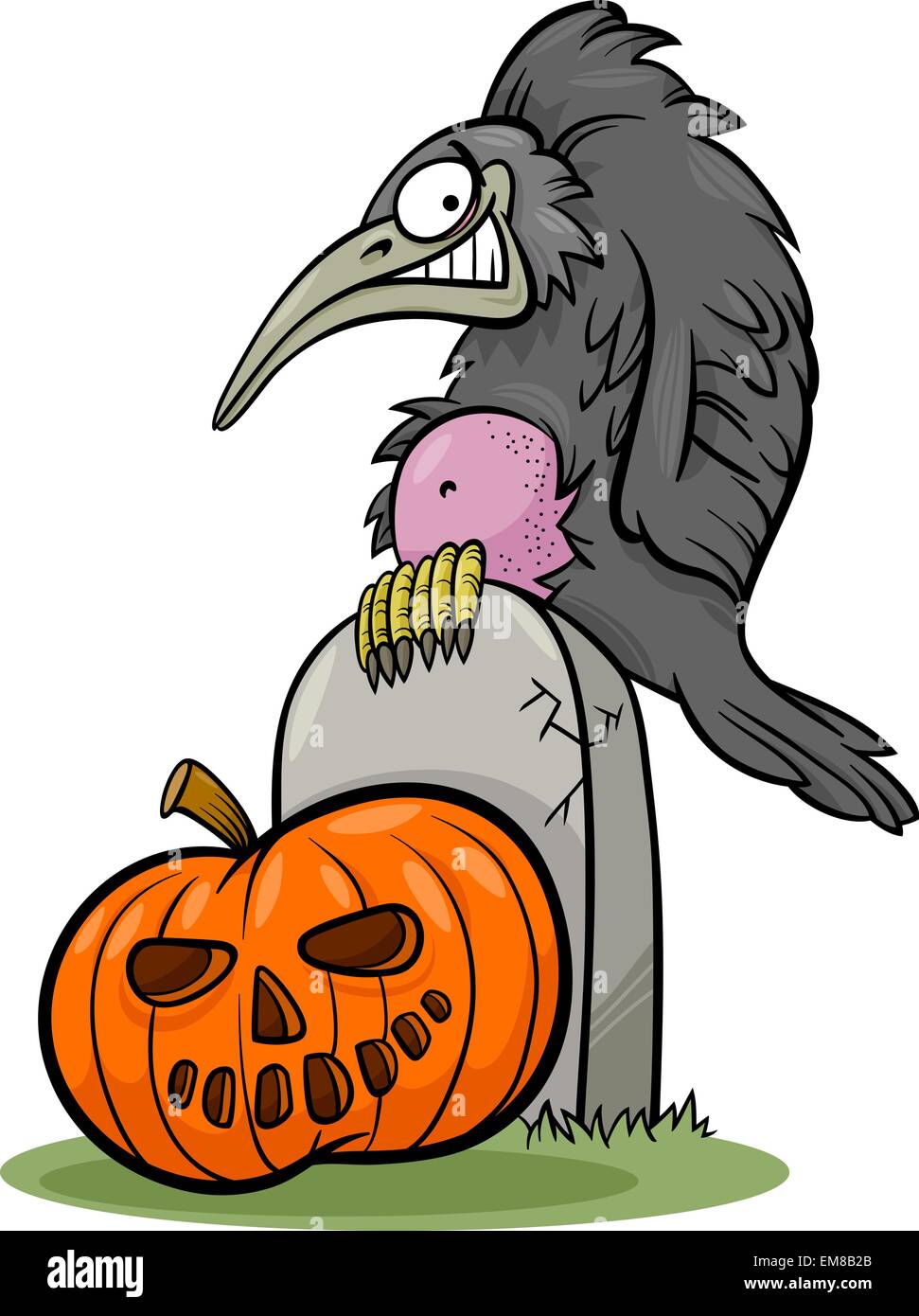 Zucca di Halloween con crow cartoon Illustrazione Vettoriale