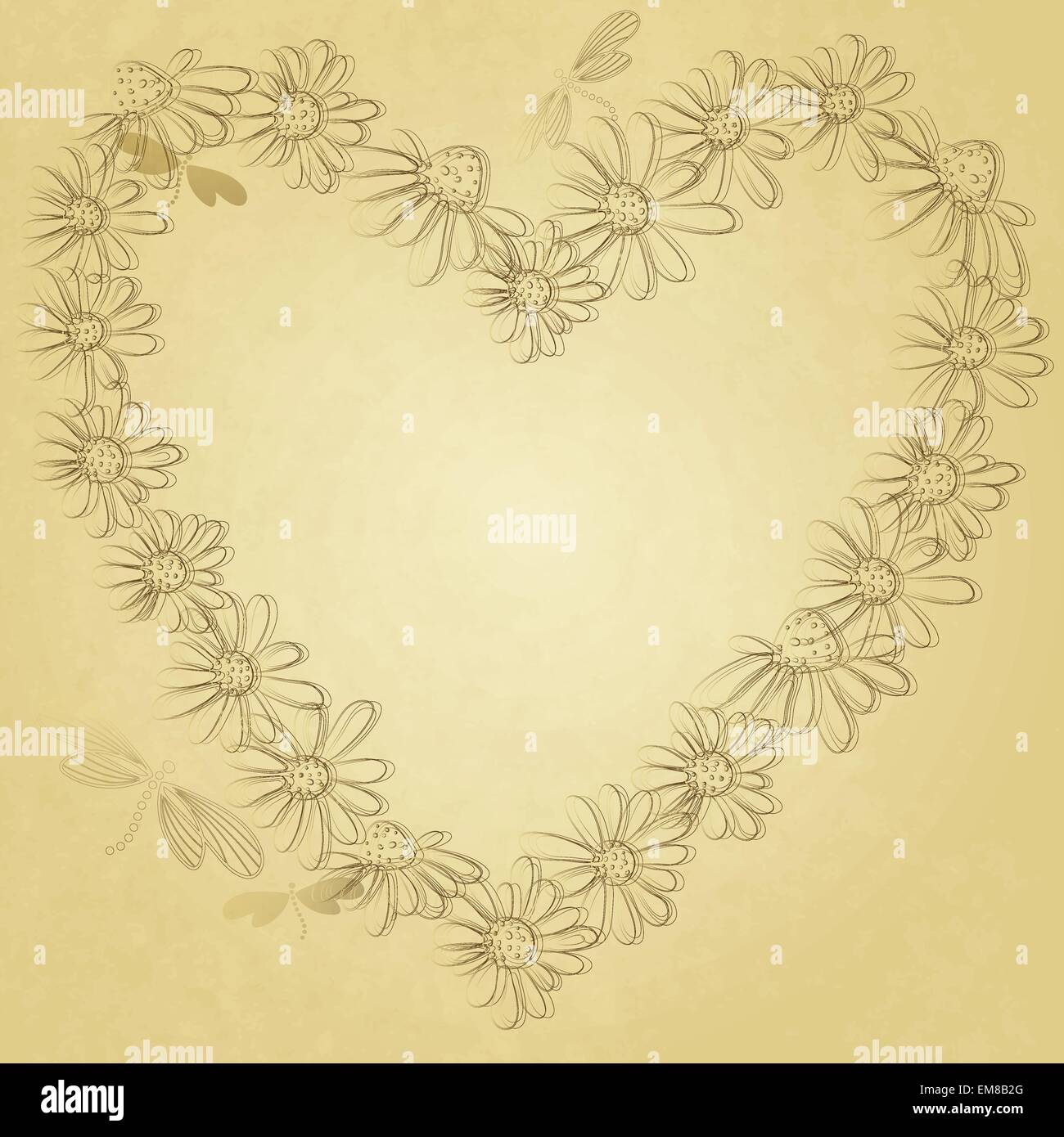 Vecchia carta con cuore floreale Illustrazione Vettoriale