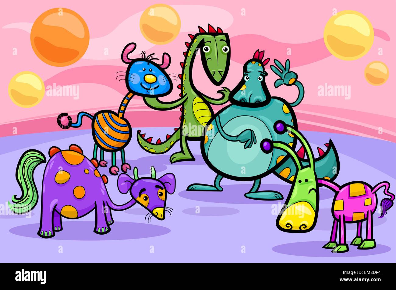 Fantasia creature gruppo illustrazione cartoon Illustrazione Vettoriale