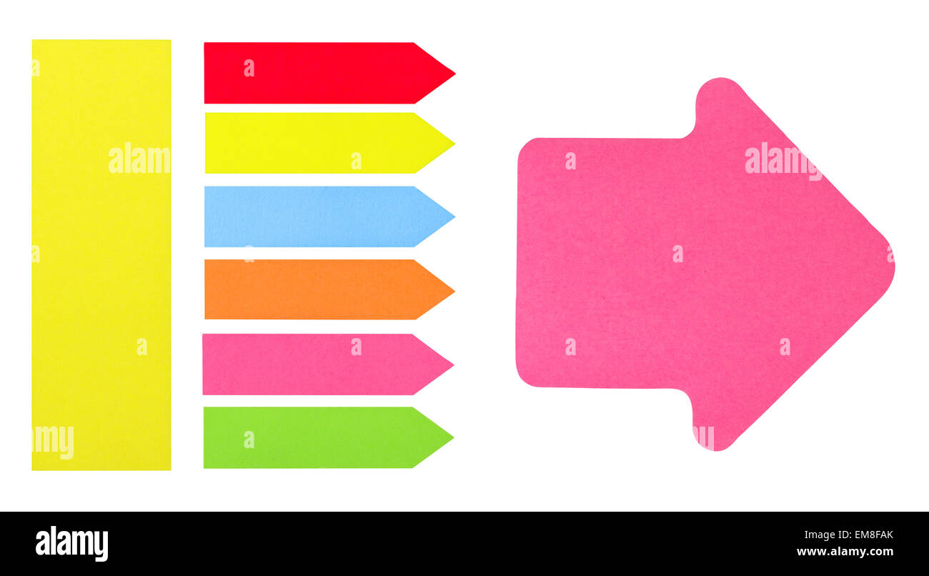 Memo, tags, nota di carte e adesivi isolati su sfondo bianco Foto Stock