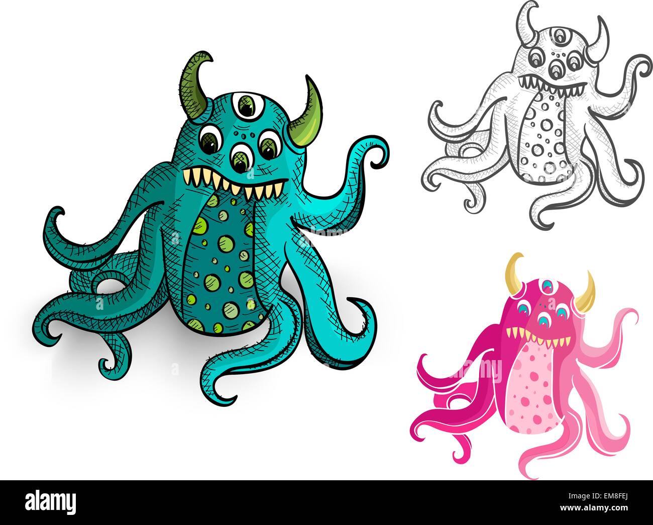 Mostri di Halloween spooky creature isolato set. Illustrazione Vettoriale