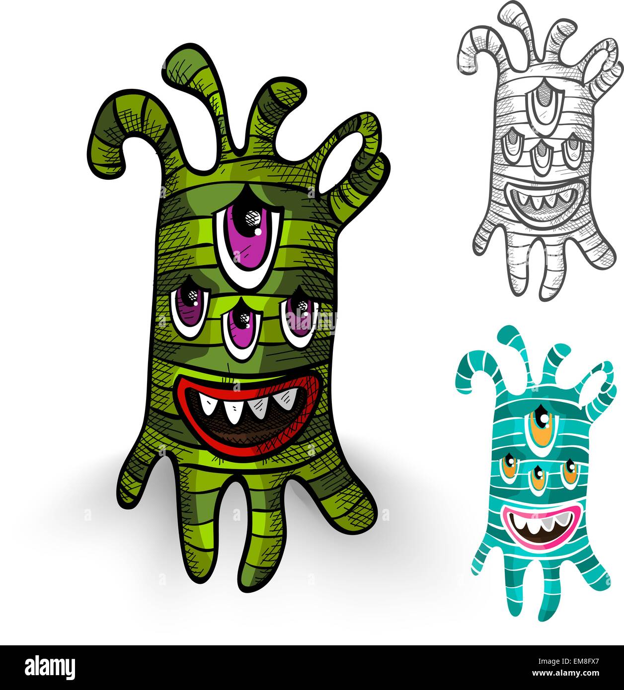 Mostri di Halloween isolato creature spooky set. Illustrazione Vettoriale