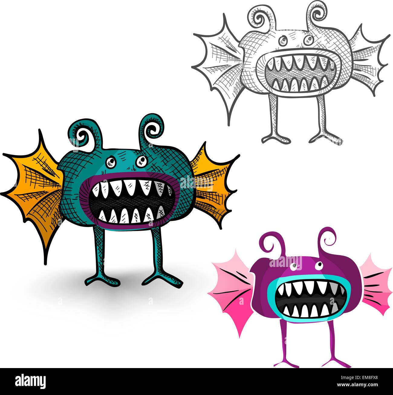Mostri di Halloween isolato creature spooky set. Illustrazione Vettoriale