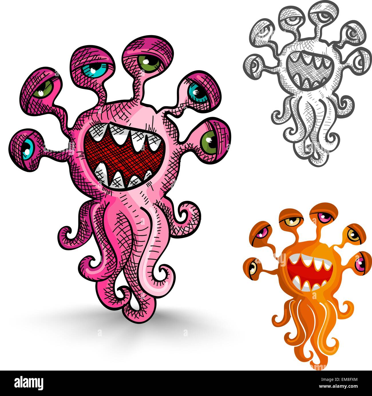 Mostri di Halloween isolato creature spooky set. Illustrazione Vettoriale