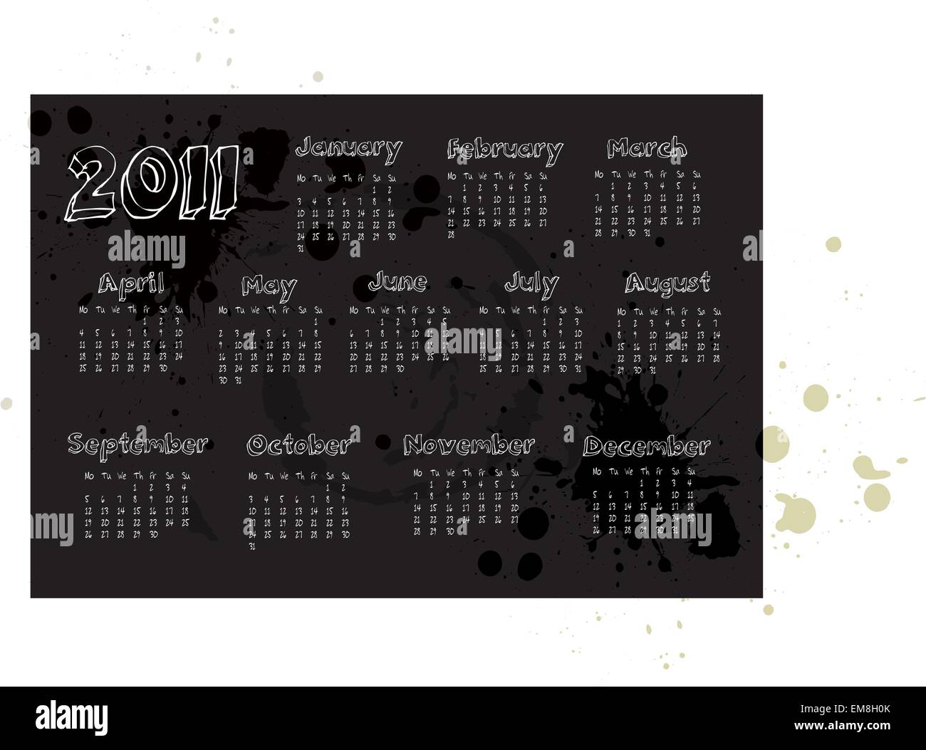 Grunge nero 2011 Calendario Illustrazione Vettoriale