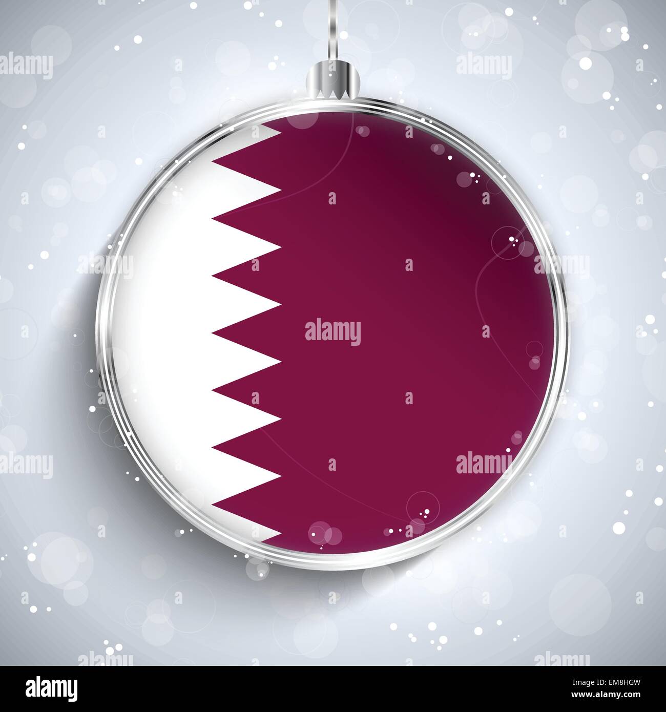 Buon Natale a sfera in argento con bandiera Qatar Illustrazione Vettoriale