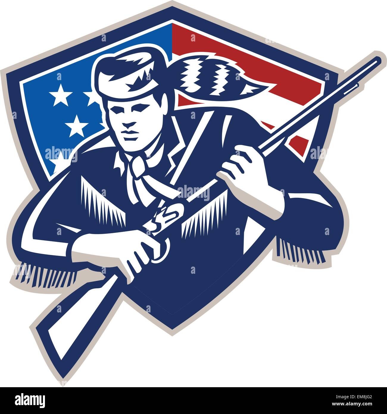 American Patriot Frontiersman stelle strisce bandiera Illustrazione Vettoriale