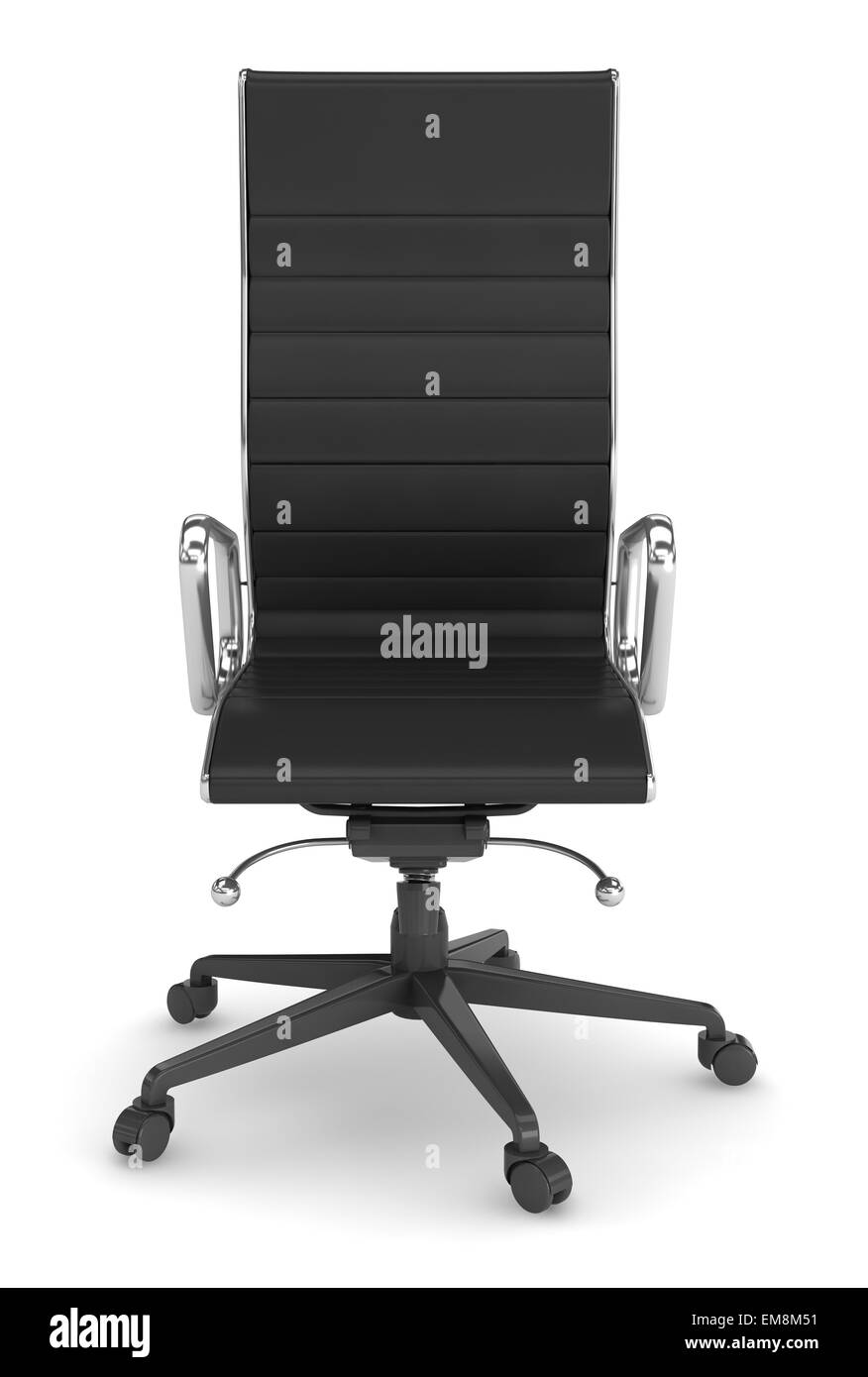 In pelle nera sedia per ufficio su sfondo bianco. Foto Stock