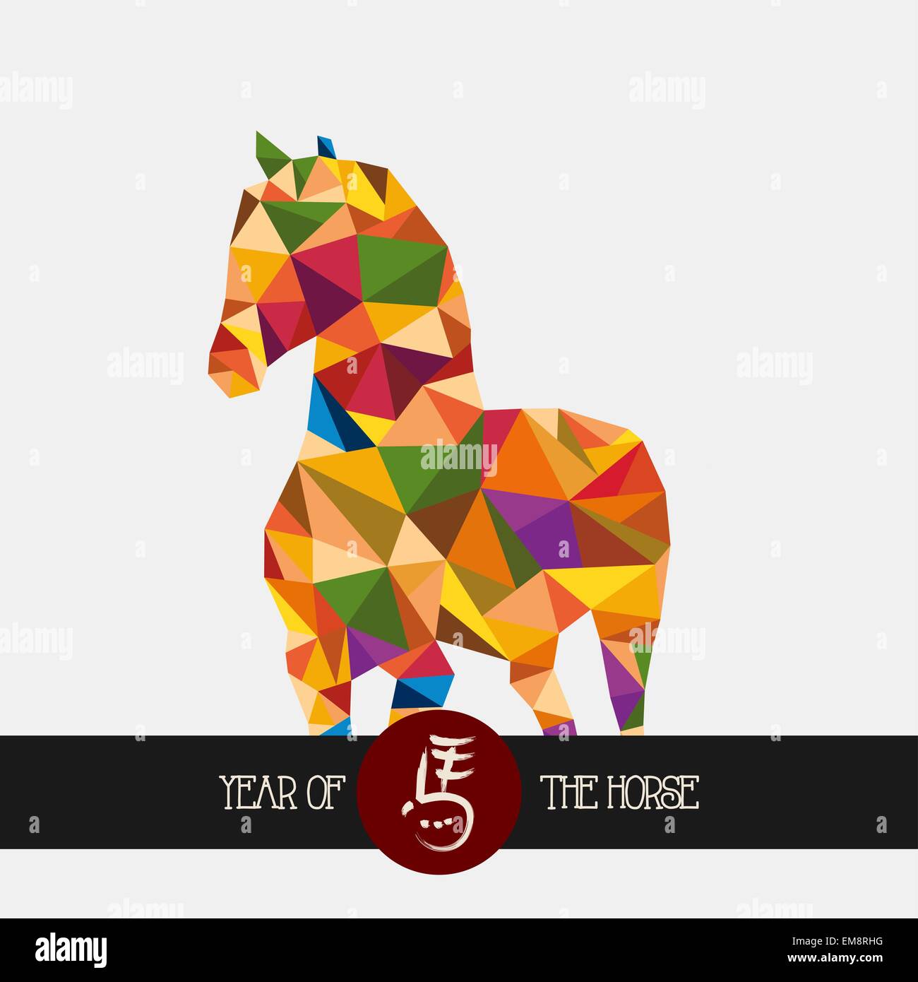 Anno Nuovo Cinese del cavallo colorato forma di triangolo file. Illustrazione Vettoriale