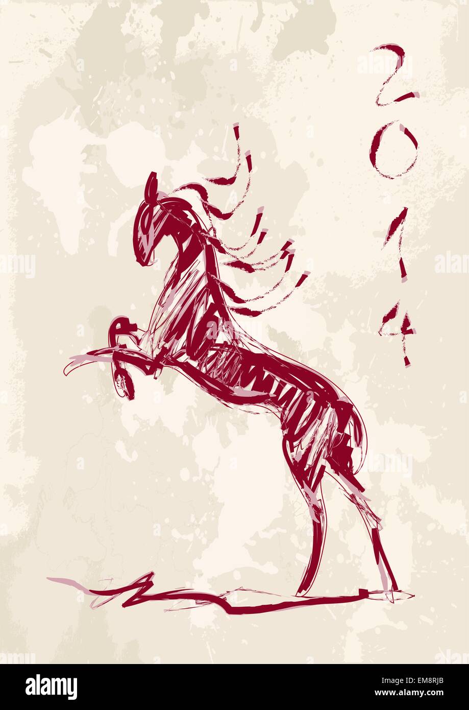 Anno Nuovo Cinese del cavallo di stile Brush file vettoriali. Illustrazione Vettoriale