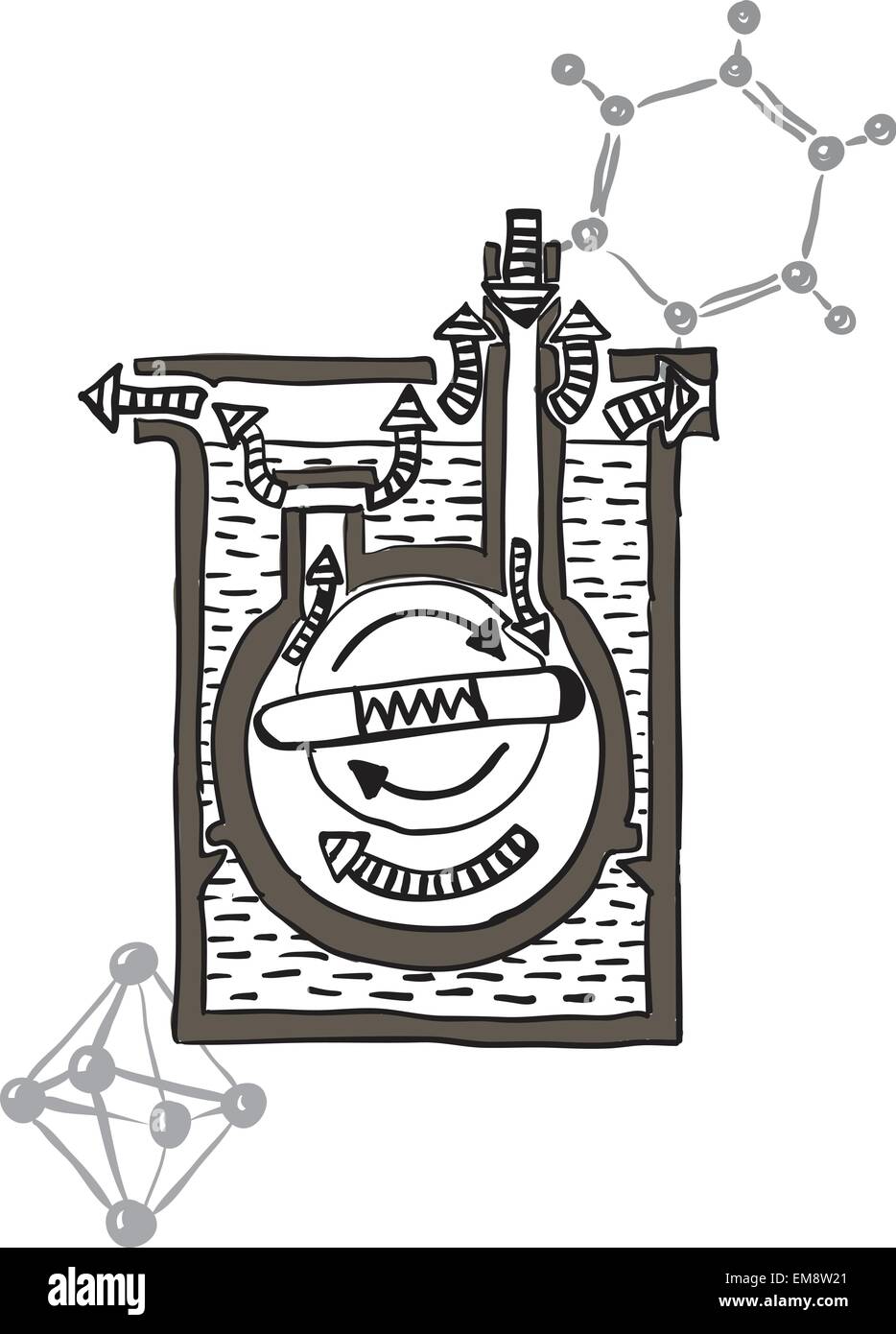 Vettore di disegno schema di mercurio della pompa a vuoto Illustrazione Vettoriale