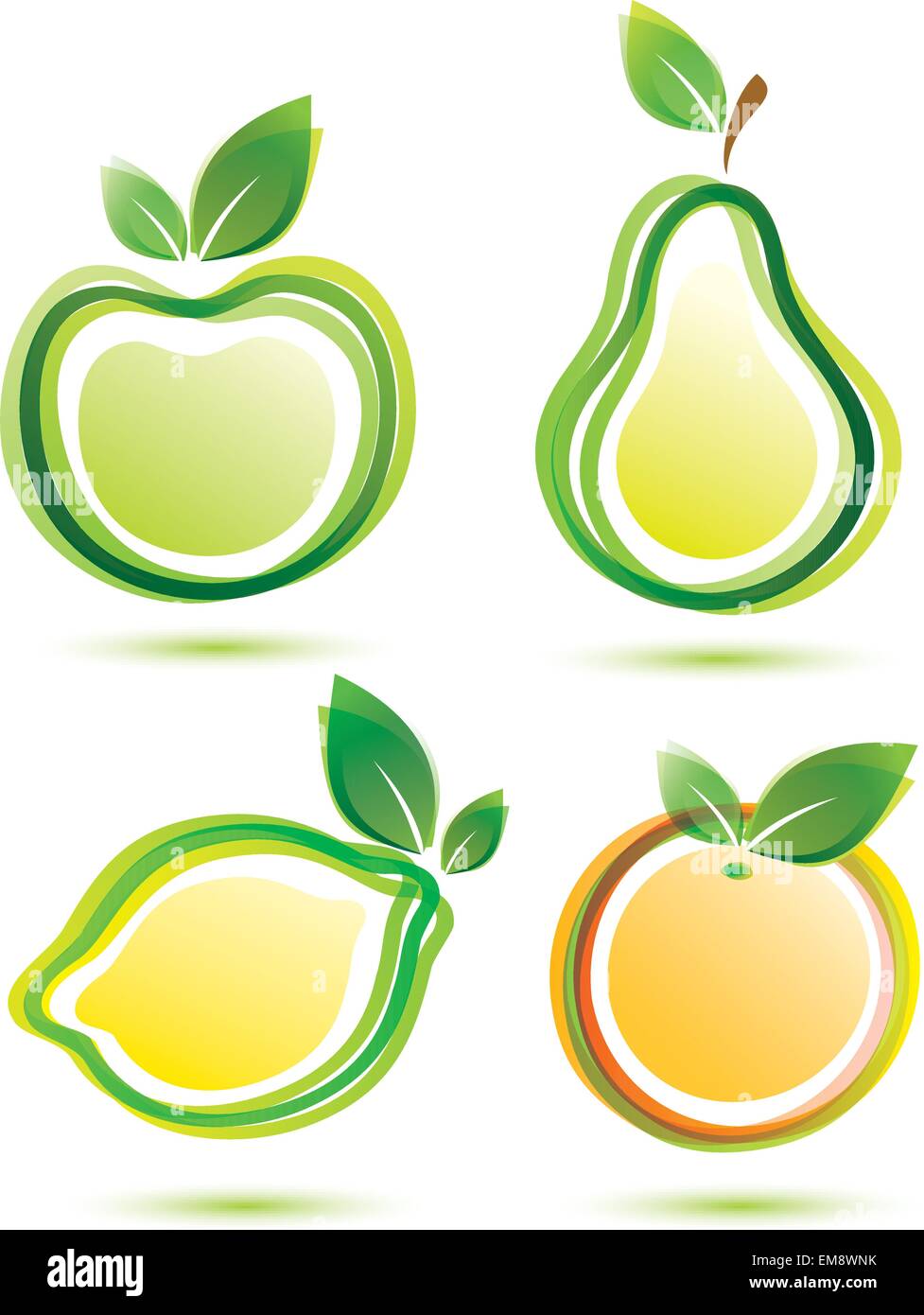 Frutti verdi vettore set di icone, bio food concept Illustrazione Vettoriale