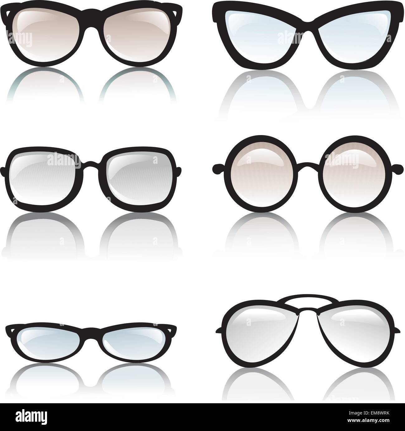 Montature per occhiali set di vettore, isolato icone lucida Illustrazione Vettoriale