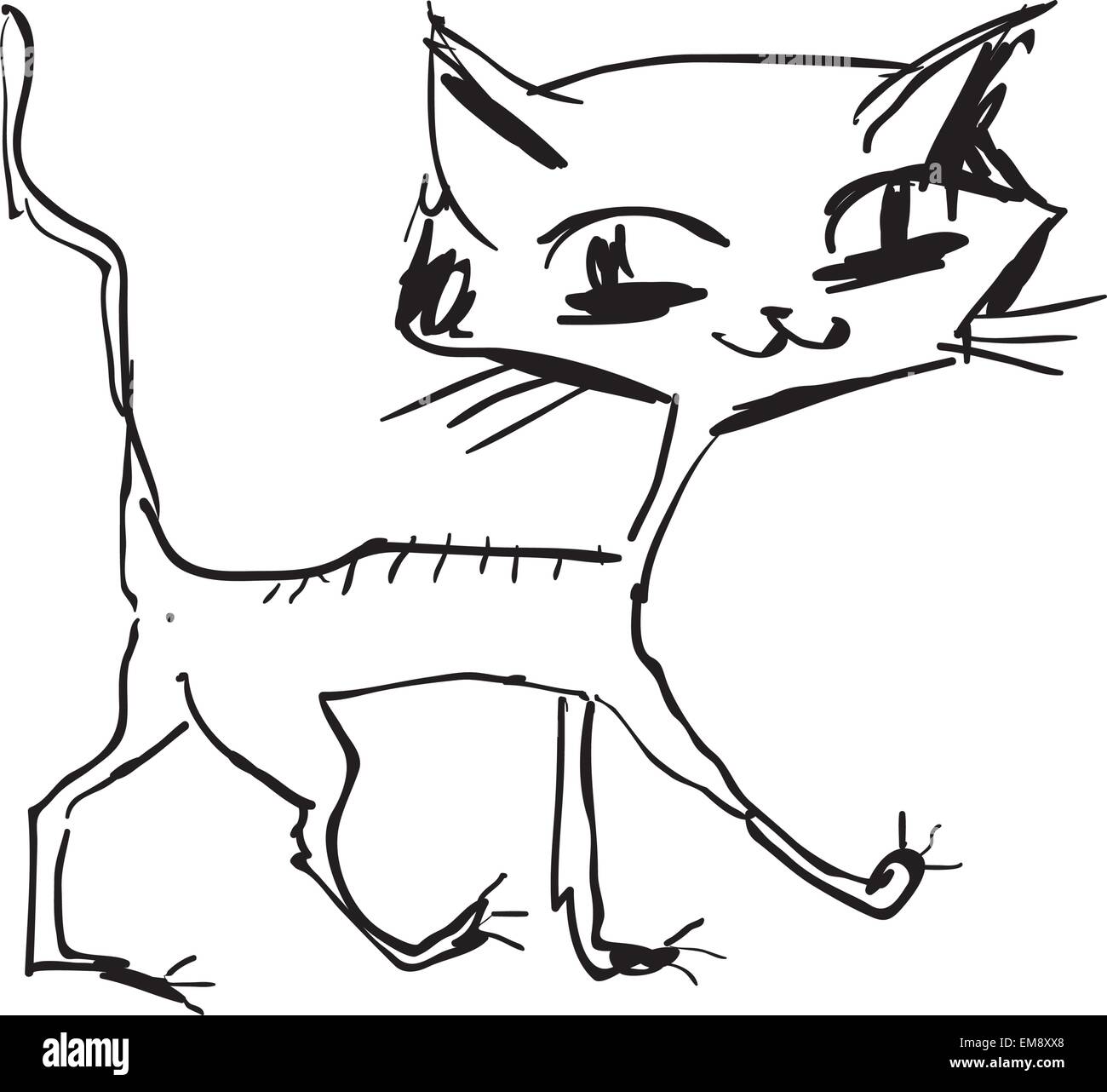 Disegnata a mano Happy cat a piedi Illustrazione Vettoriale