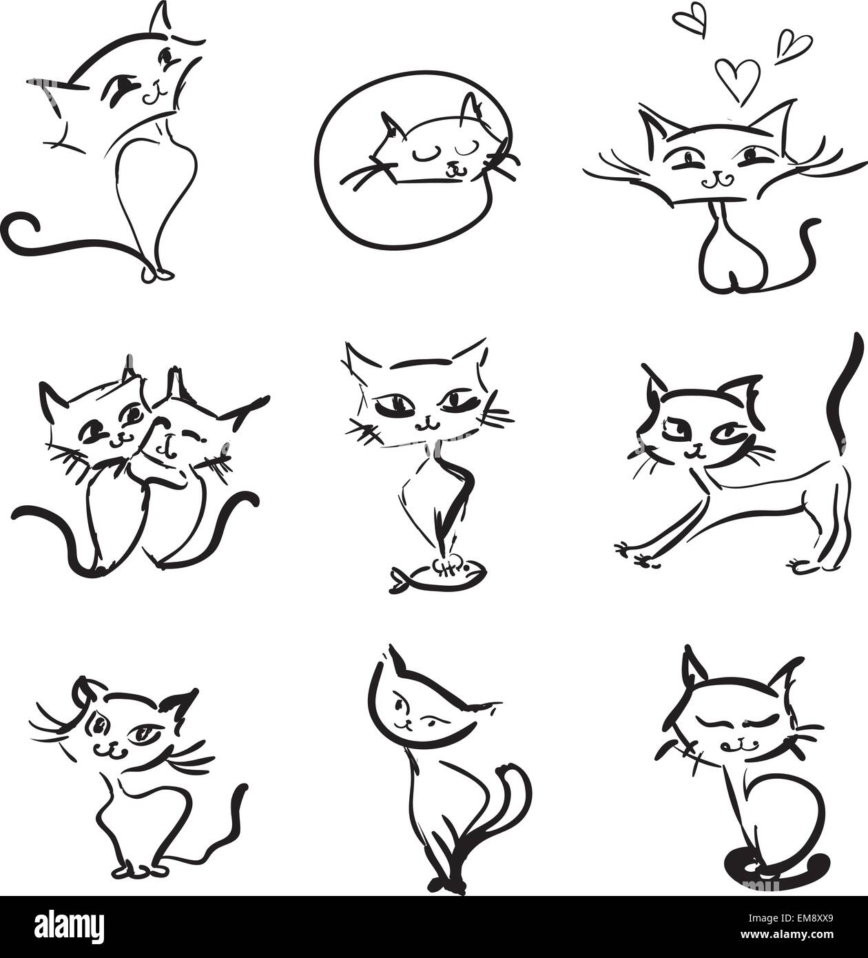 Disegnato a mano vettore gatti raccolta di icone Illustrazione Vettoriale