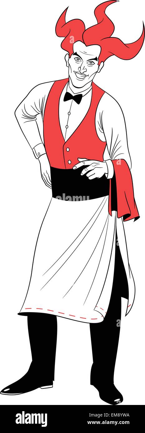 Jolly Maitre in piedi. Corpo completo Illustrazione Vettoriale