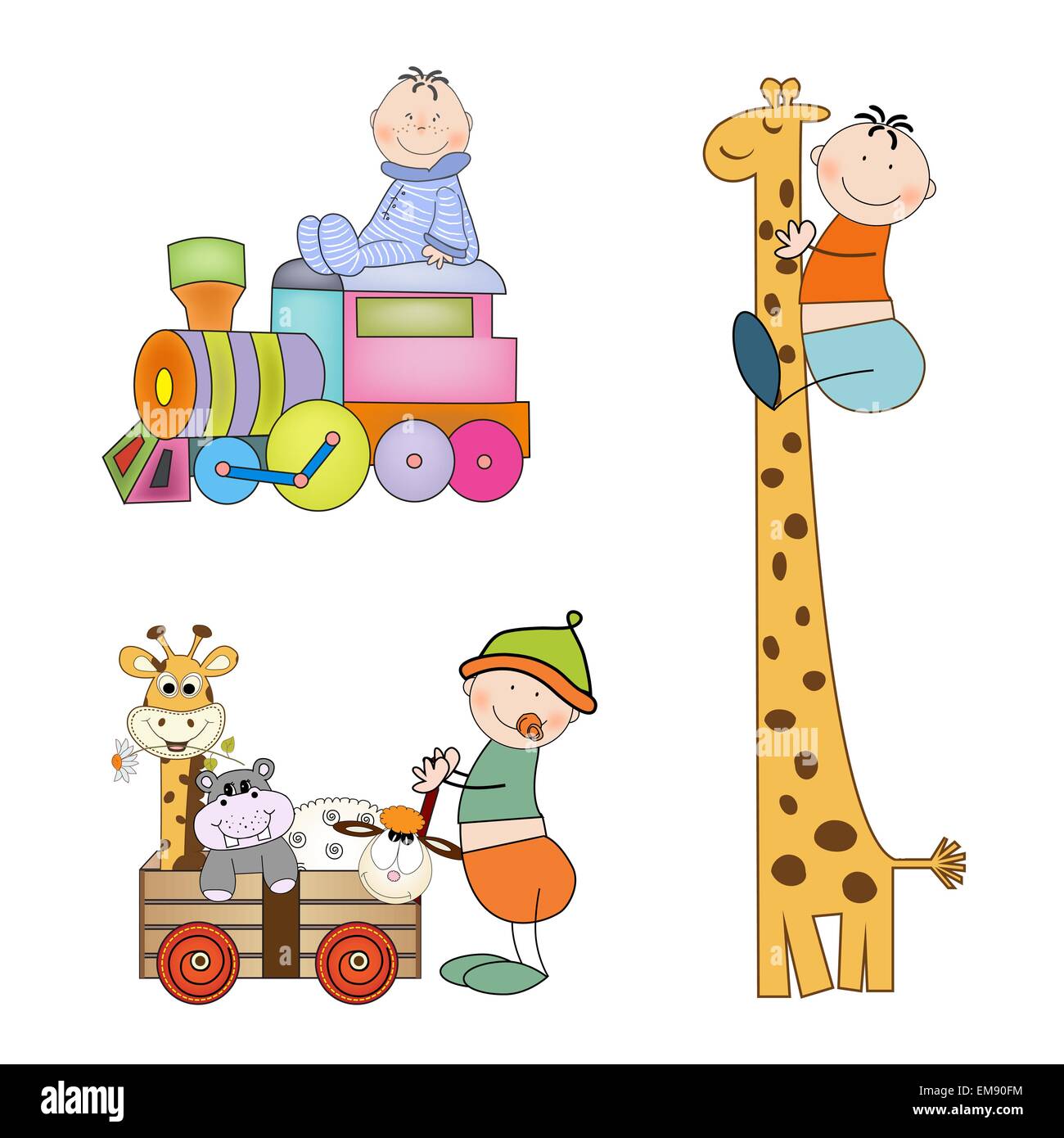 Nuovo baby boy set di elementi isolati su sfondo bianco Illustrazione Vettoriale