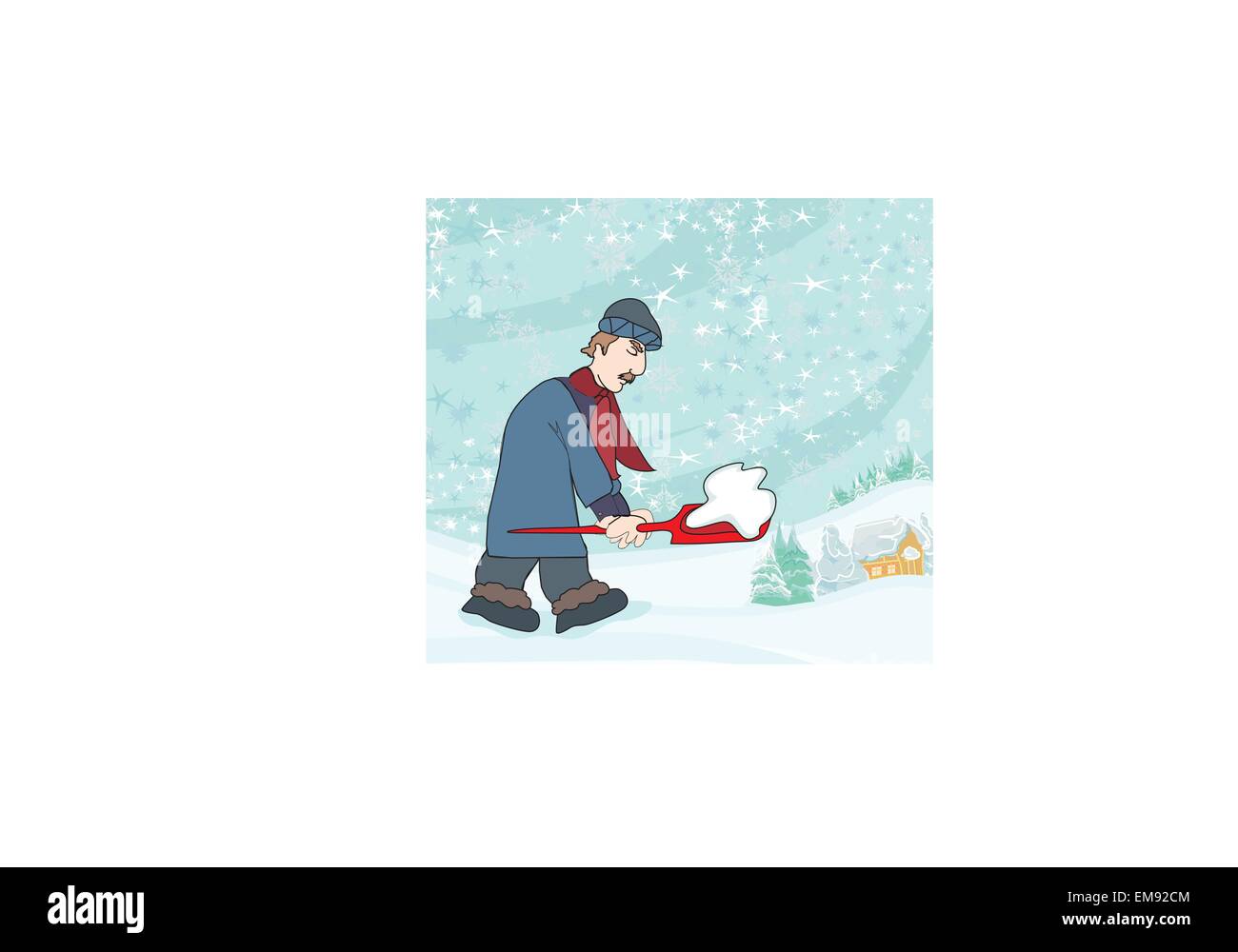 L'uomo spalare la neve da strada in inverno Illustrazione Vettoriale