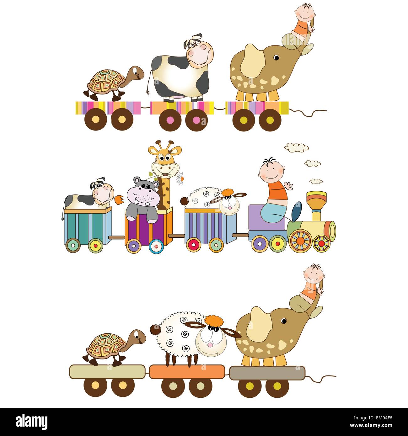 Giocattoli divertenti train set isolato su sfondo bianco Illustrazione Vettoriale