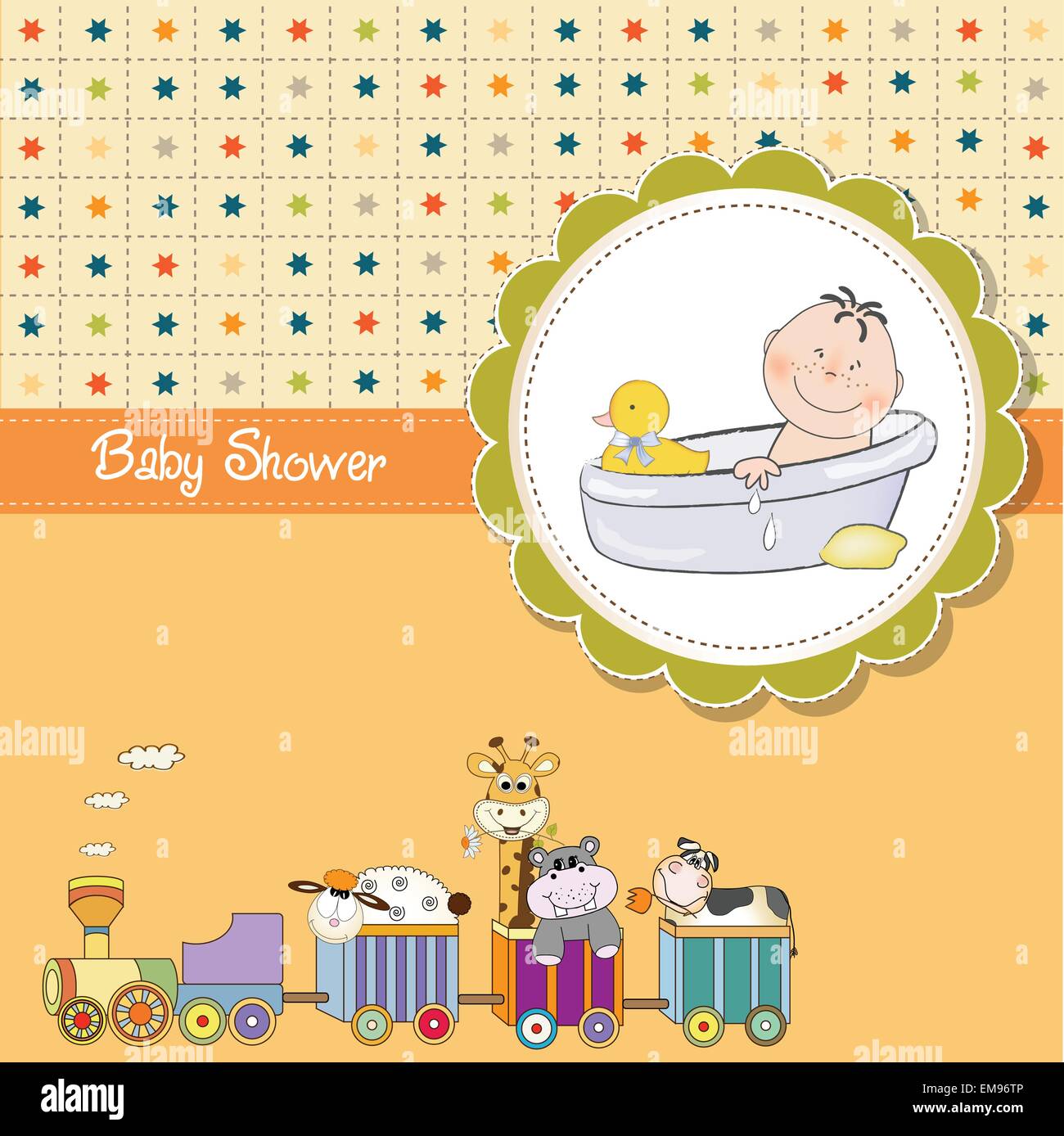 Funny cartoon baby shower card Illustrazione Vettoriale