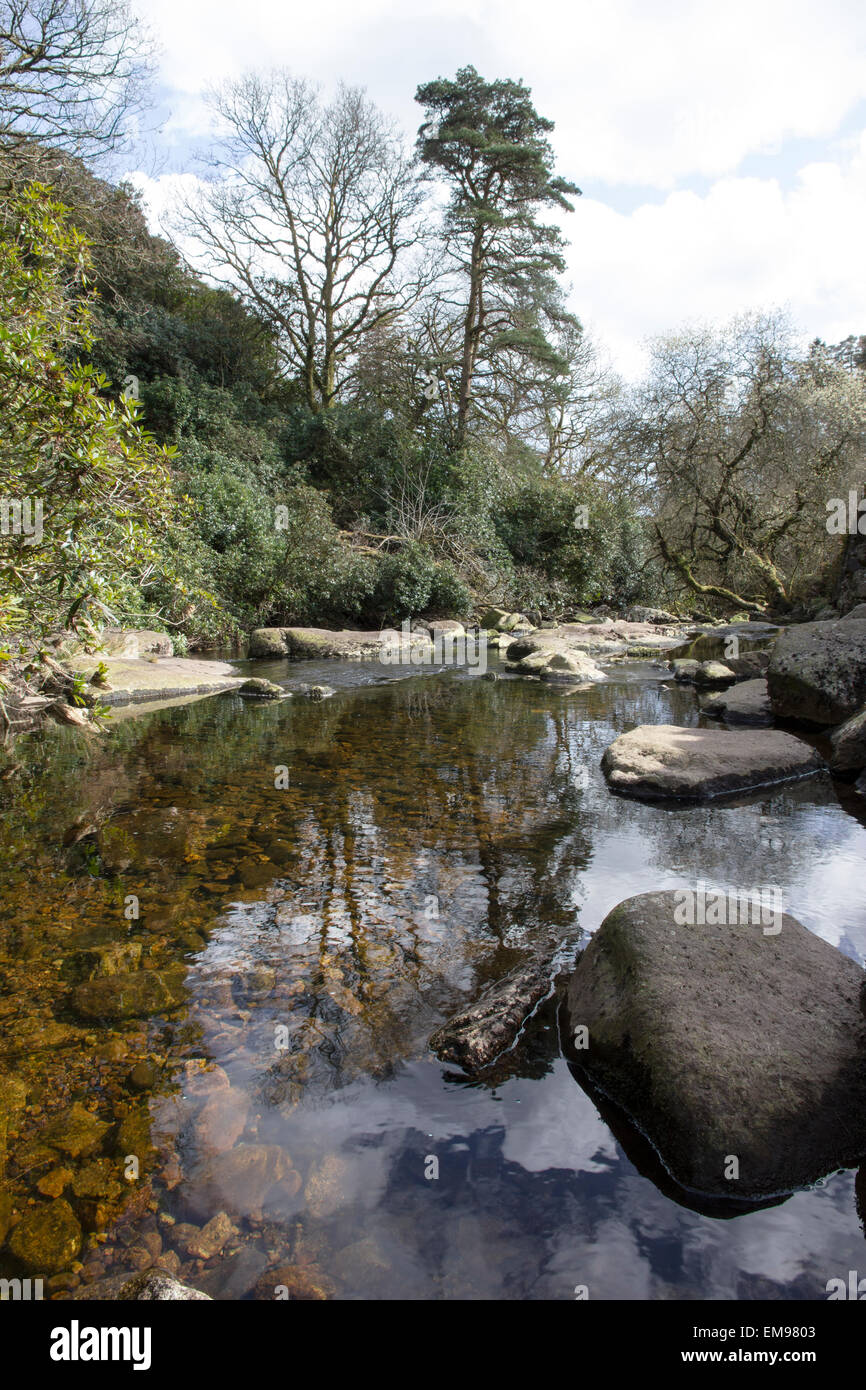 Il fiume Avon, vicino al serbatoio di Avon, South Brent, South Devon Foto Stock