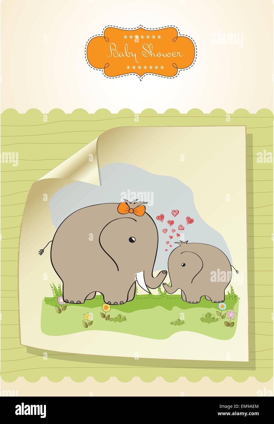 Baby doccia scheda con baby elephant e sua madre Illustrazione Vettoriale