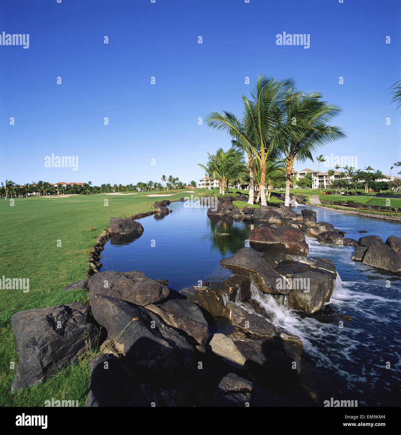 Hawaii Big Island, Waikoloa Resort Golf, Spiaggia Corso, Rocky Stream. Foto Stock