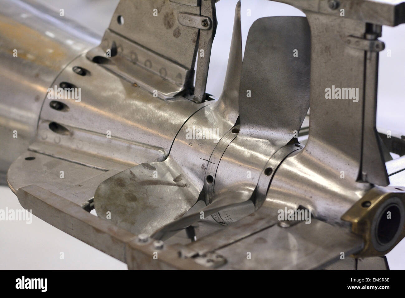 Stabilizzanti contrapposte le pale del rotore di un siluro all' Imperial War Museum Duxford Foto Stock