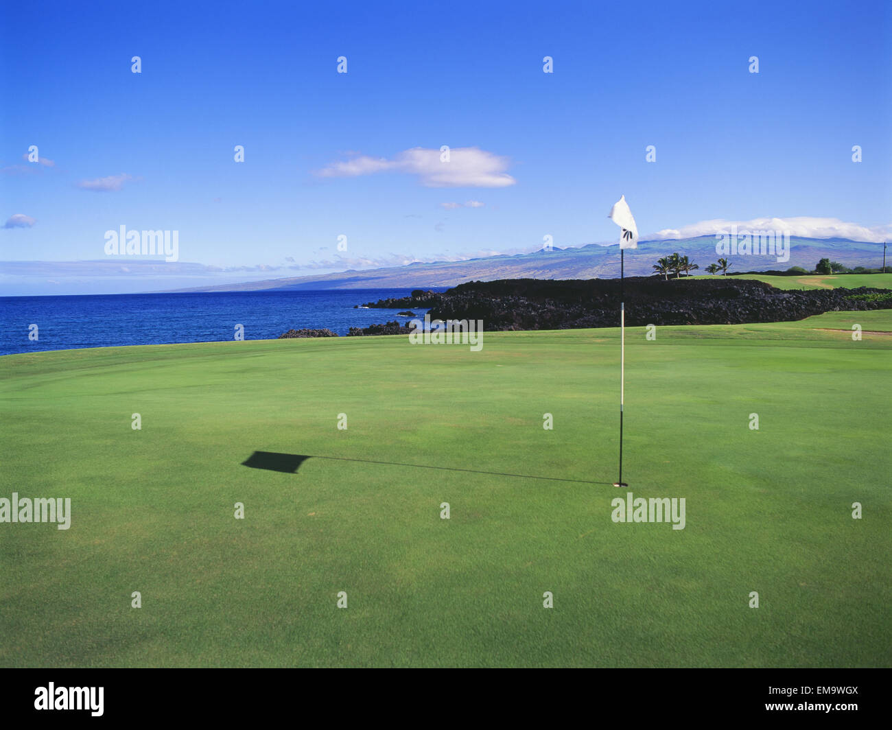 Hawaii Big Island, Waikoloa Resort Golf, Spiaggia, Golf palla e bandiera. Foto Stock