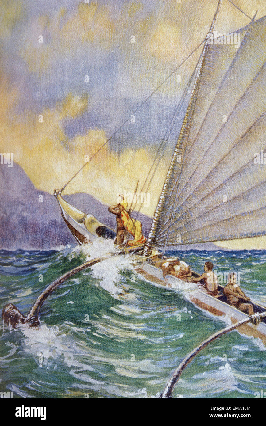 C.1926 Hawaii, Canoe Outrigger, H. B. Christian Foto Stock