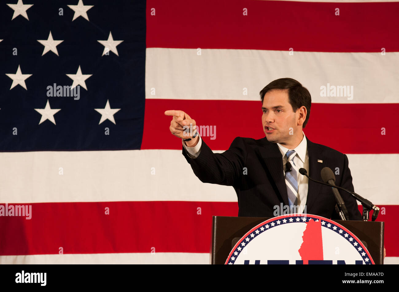 Nashua, New Hampshire, Stati Uniti d'America, 17 Aprile, 2015. Florida il senatore Marco Rubio parla di Nashua, New Hampshire, Stati Uniti d'America. Credito: Andrew Cline/Alamy Live News Foto Stock