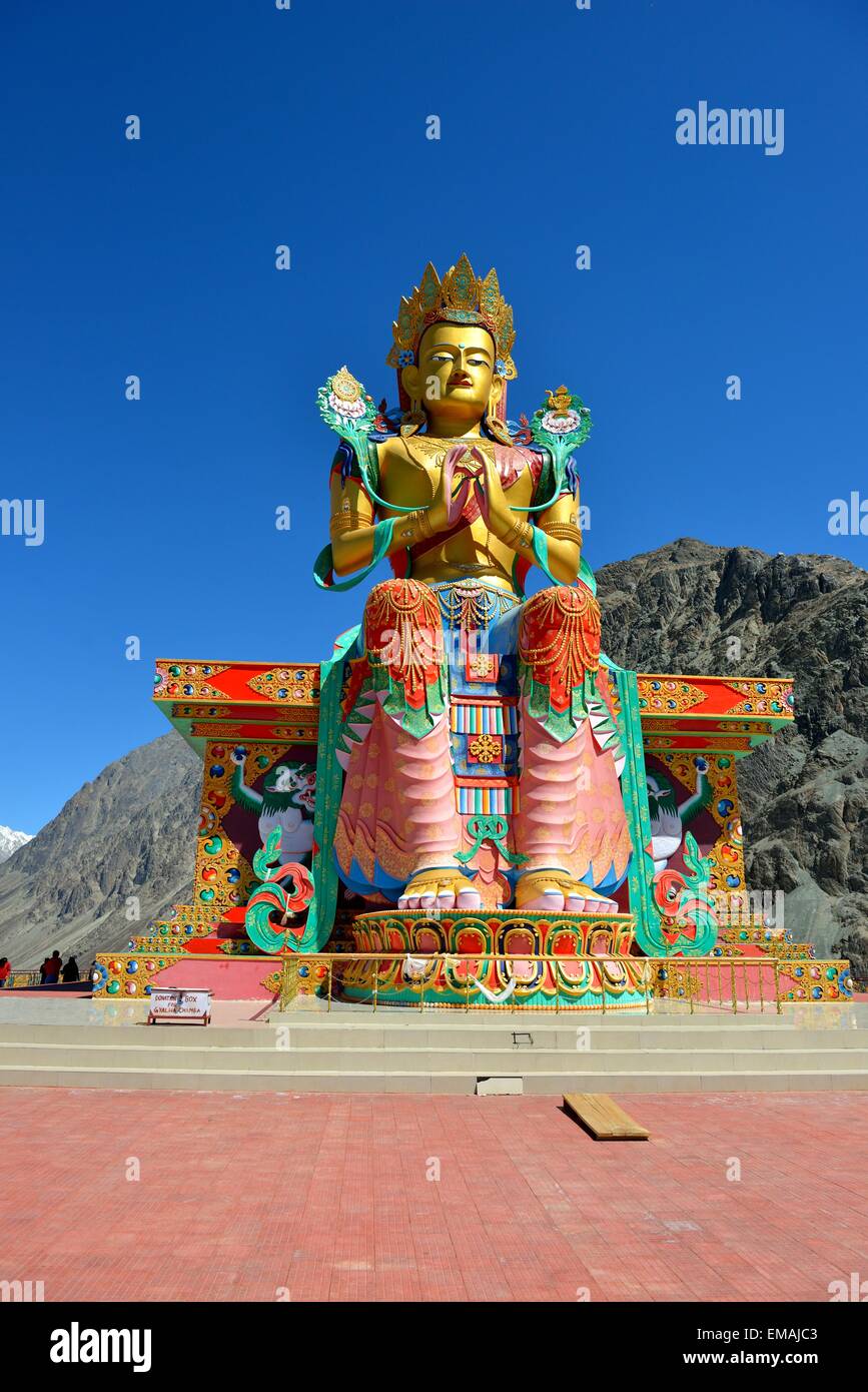 Monastero di Diskit, Buddha Maitreya , la religione, India, Ladakh Nubra Valley, Buddismo, architettura Foto Stock