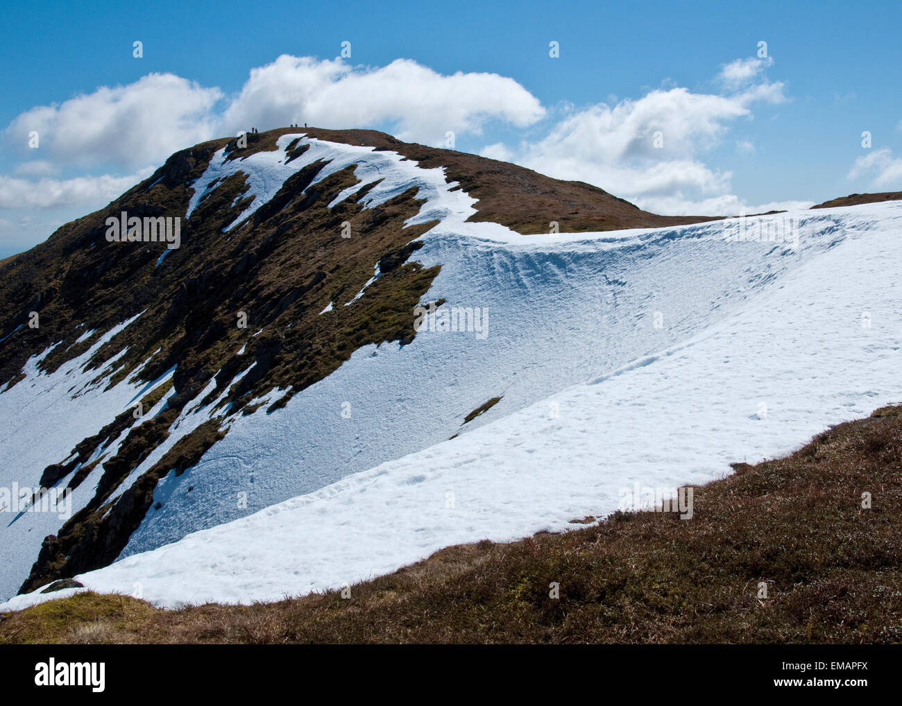 Il vertice di ben ledi montagna con neve sulla cresta. trossachs national park, SCOZIA Foto Stock