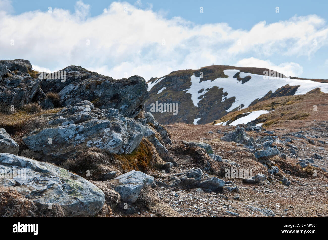 La neve sul crinale di ben ledi montagna, trossachs national park, SCOZIA Foto Stock