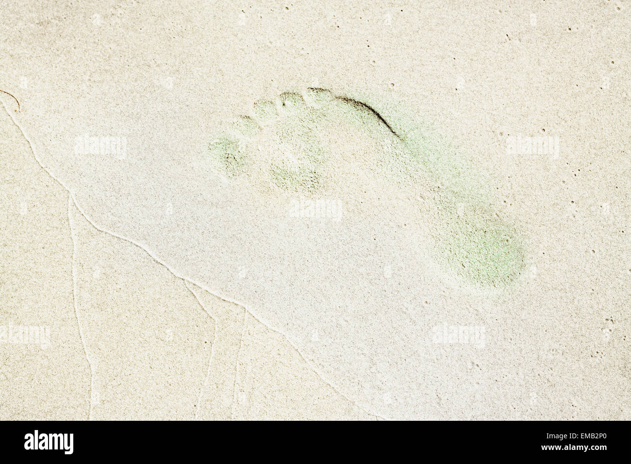 Impronta sulla spiaggia di sabbia bianca. Foto Stock