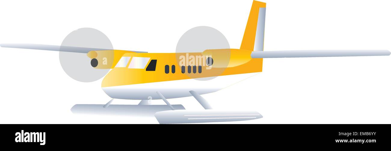 Una illustrazione vettoriale di un giallo Motore Twin idrovolante decollare isolato su bianco Illustrazione Vettoriale