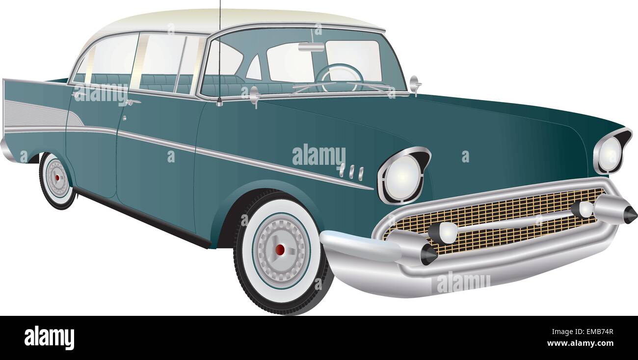 Una illustrazione dettagliata di un Vintage American automobile dal !950s isolato su bianco Illustrazione Vettoriale