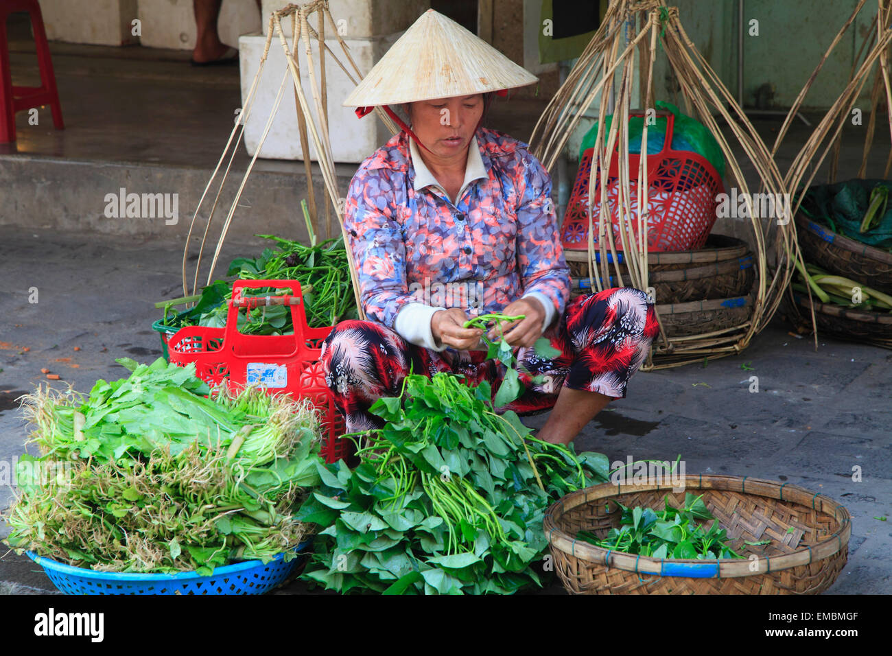 Il Vietnam, Hoi An, mercato, persone, alimenti, prodotti, Foto Stock