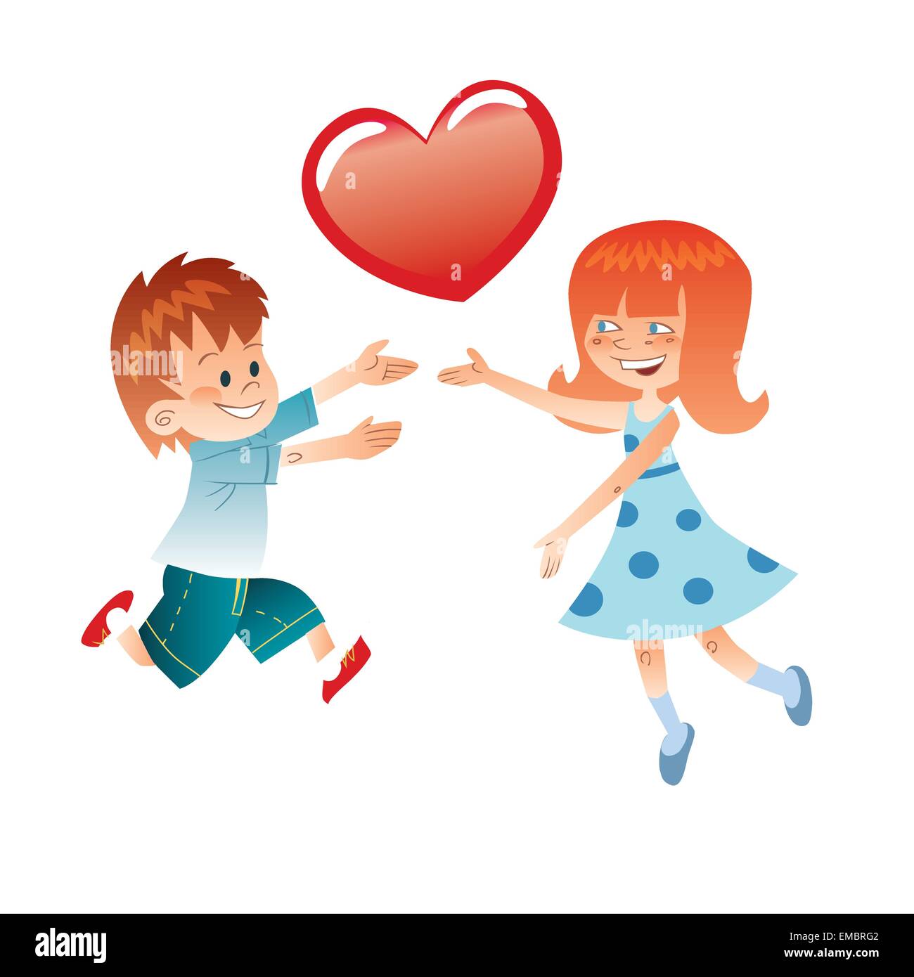 Amore un ragazzo e una ragazza su uno sfondo neutro con un cuore rosso, eseguire per ogni altro Illustrazione Vettoriale