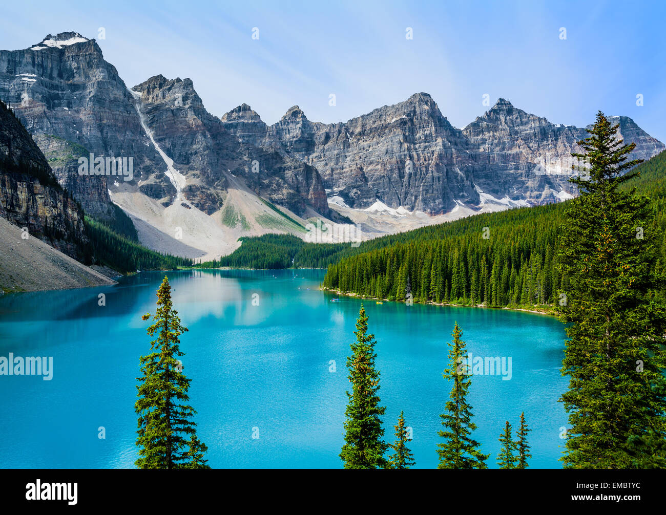 Il Moraine Lake, il Parco Nazionale di Banff in Canada Foto Stock