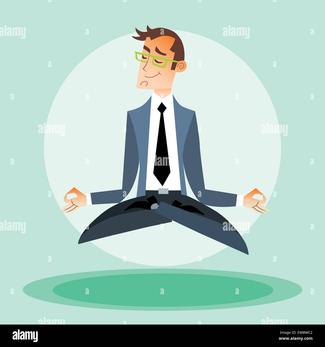 Imprenditore uomo le pratiche yoga e vola in aria Illustrazione Vettoriale