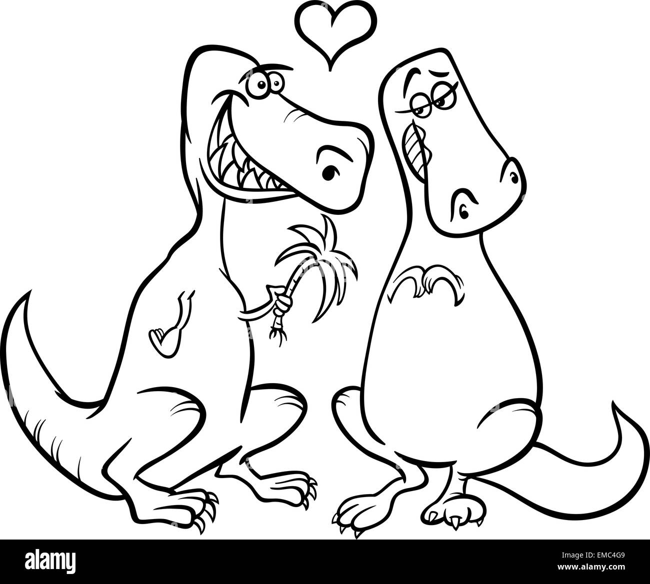 Dinosauri in amore cartoon pagina di colorazione Illustrazione Vettoriale